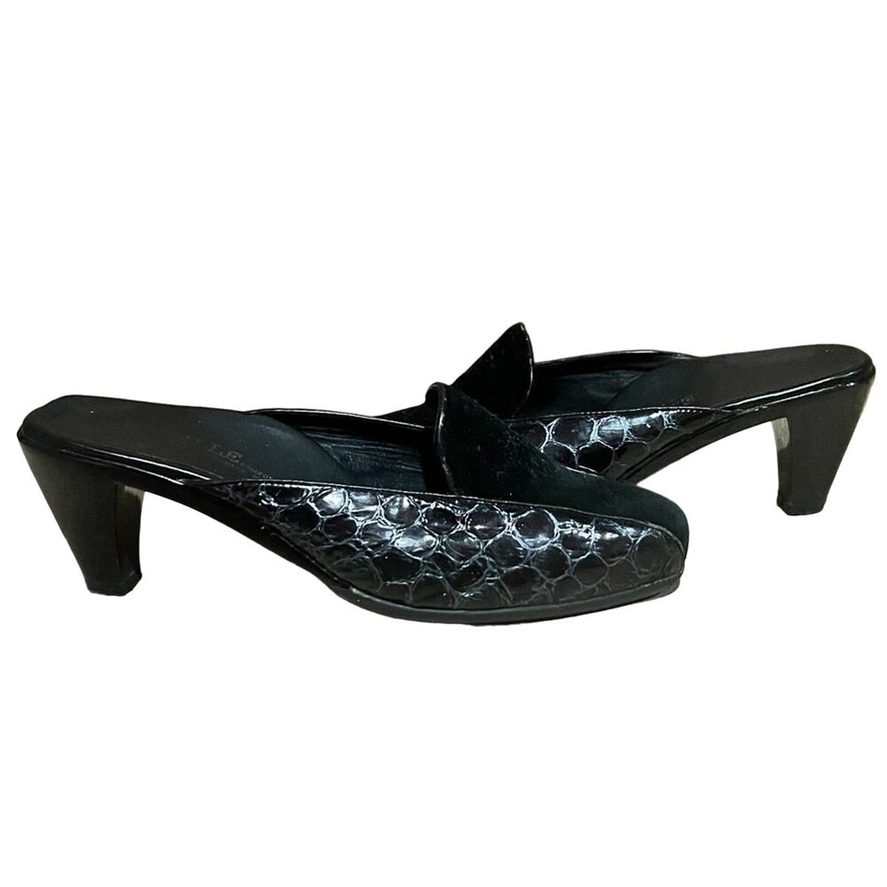 HELLE Comfort Mules Slip On EUR 37 US 6 - 6.5 Black Crocodile
